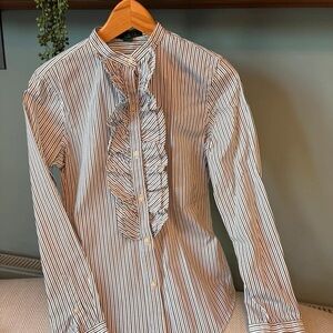 Elegant Striped Ruffle Button Down Shirt